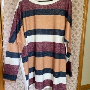 Unknown Brand Maroon, Yellow, Blue, White Striped Long Sleeve Top XL
